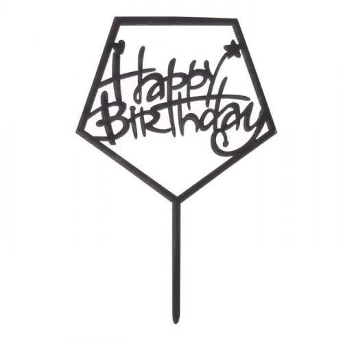 Топпер акрил. "Happy Birthday квадрат" черный