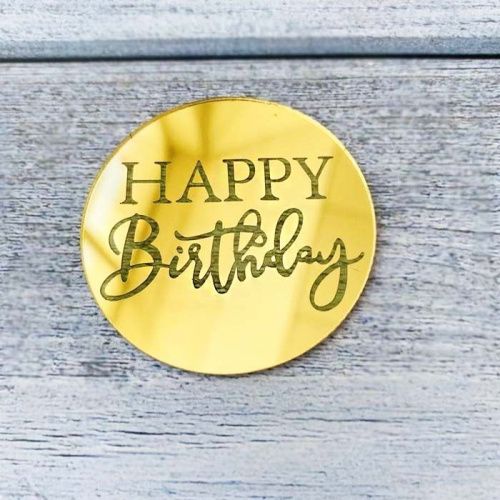 Зеркальный акриловый топпер "Бирка Happy Birthday", золото, 1шт.