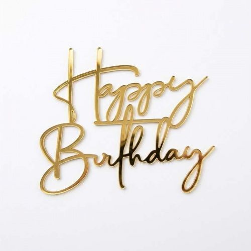 Зеркальный акриловый топпер "Happy Birthday", золото 120*99мм